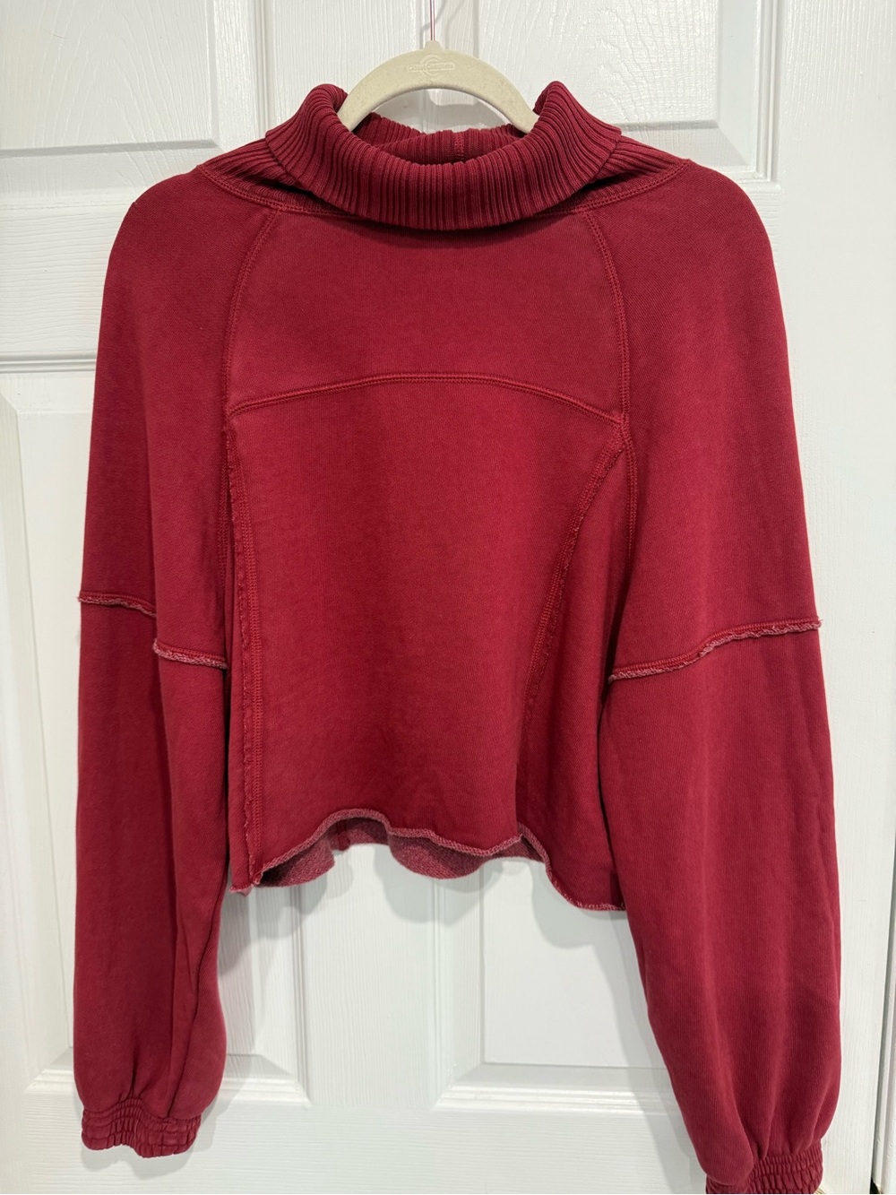 aerie Wine Red Cropped Funnel Neck Sweatshirt